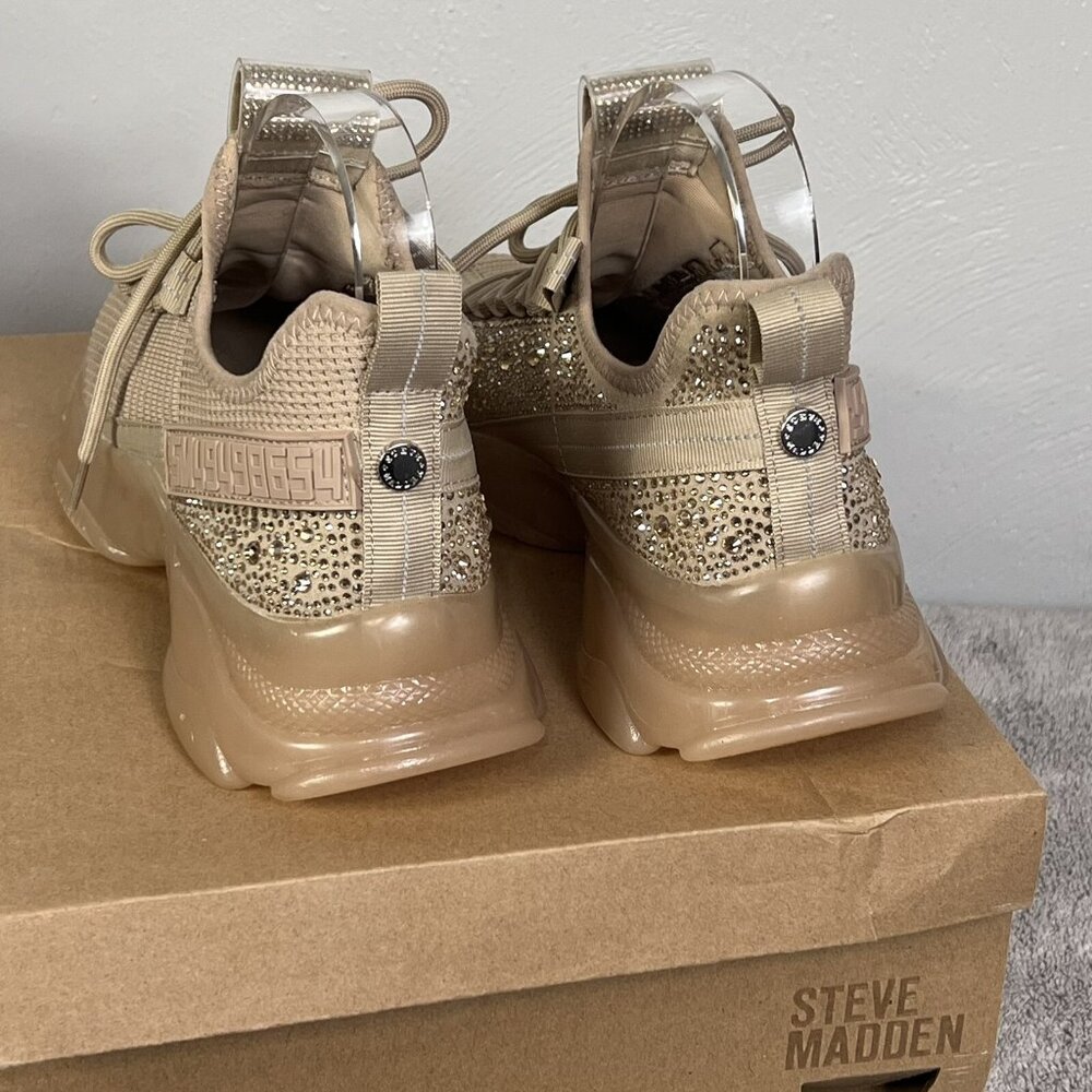 Steve Madden NYC Sneakers Women's  SZ 9.5 Beige Maxima Rhinestone Shoes - Picture 3 of 15